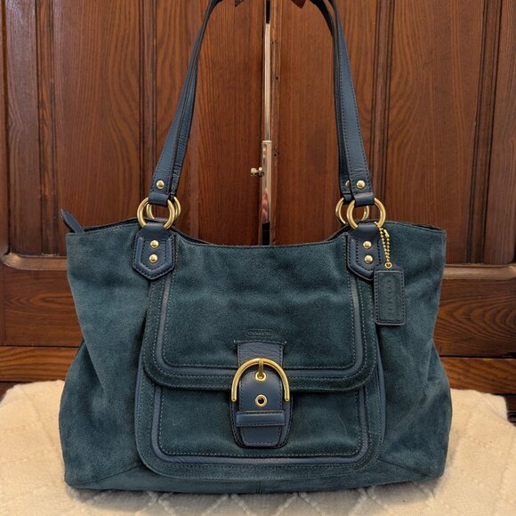 Coach EUC+ Teal Green Suede Shoulder Bag - Picture 1 of 16
